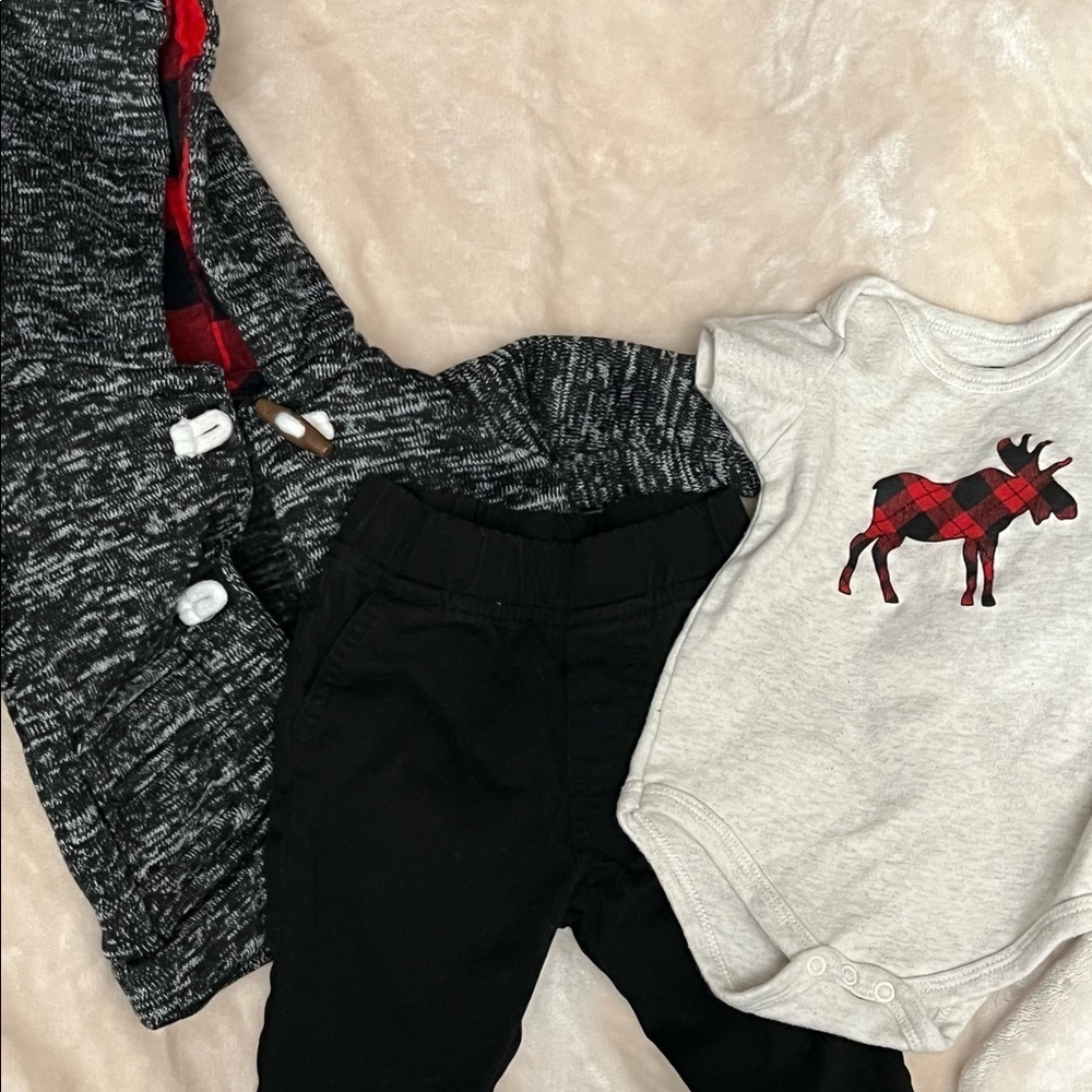 Red Black Plaid Moose Outfit Warm Jacket Pants Onesie Boys 6 months Holiday - Picture 6 of 9